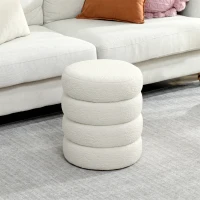 HOMCOM Hocker, rund, Teddyfleece, bis 120kg, Φ40x45H cm, Weiß(m-8)