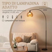 HOMCOM Lampada da Terra ad Arco con Interruttore a Pedale, 90x26x180 cm, Nero e Grigio Fumo(m-6)