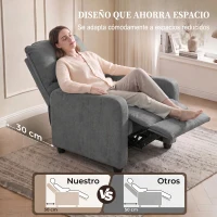 HOMCOM Sillón Relax Reclinable Manual hasta 155° de Tejido Efecto Lino Reposapiés Muelles Ensacados Acolchado Grueso Gris(m-7)