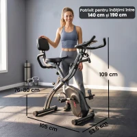 SPORTNOW Bicicletă hometrainer 3 în 1 pliabilă, silențioasă, ergometru recumbent cu monitor LCD, Bluetooth, senzor de ritm cardiac, bandă de rezistență(m-3)