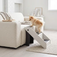 PawHut Hondentrap 3 treden 36,5 cm hoog huisdiertrap voor kleine honden opvouwbaar voor bed, bank, sofa, auto crèmewit(m-9)