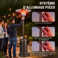 Outsunny Chauffage Extérieur Terrasse Portable 13 kW, Niveaux de Chauffe Réglables, Anti-Basculement, 82x82x223cm, Marron Foncé(m-6)