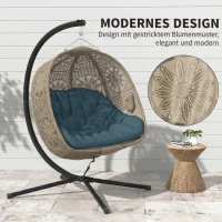 Outsunny Hängesessel mit Gestell, Eiförmiger Hängeschaukel mit abnehmbarem waschbarem Kissen, Hängematte für 2 Personen, Schaukelsessel Indoor Outdoor, Sand+Schwarz(m-8)