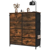 HOMCOM Chest of Drawers, Dresser for Bedroom with 8 Fabric Drawers, Tall Storage Unit w/ Side Storage Bag, Rustic Brown(m-15)