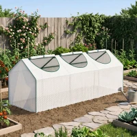 Outsunny Serre de jardin mini serre 3 fenêtres enroulables couverture en PE haute densité 140 g/m² 180 x 60 x 60 cm blanc(m-2)