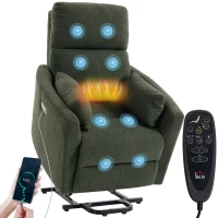 HOMCOM Sta-op-stoel met massage en warmte, elektrische relaxstoel van teddyfleece voor senioren, donkergroen(m-15)