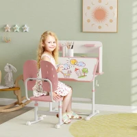 AIYAPLAY Height Adjustable Kids Desk and Chair Set, Children School Study Desk with Tiltable Desktop, Reading Rack,  Pink(m-2)