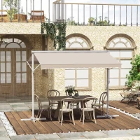 Outsunny Store Double Pente 3 x 3 m Manuel rétractable Inclinaison réglable Acier époxy Blanc Polyester imperméabilisé Anti-UV Beige(m-10)