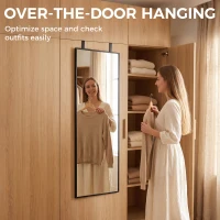 HOMCOM 40 x 110 cm Full Length Wall Mirror, Rectangular Mirror with Adjustable Hooks, Over the Door or Wall Mounted, Black(m-4)