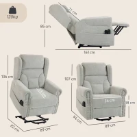 HOMCOM Riser Recliner Chair with Massage and Heat, Chenille Electric Power Lift Recliner Chair, Light Grey(m-3)