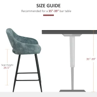 HOMCOM Bar Stools Set of 2, Velvet-Touch Fabric Counter Height Bar Chairs, Kitchen Stools with Steel Legs for Dining Area, Kitchen Island Barstools, Blue(m-7)