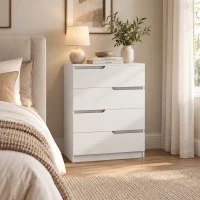 HOMCOM Cómoda con 4 Cajones Cómoda de Dormitorio Moderno con Anti-vuelco Cajonera para Salón Pasillo 60x40x85 cm Blanco(m-10)
