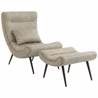 HOMCOM Sillón con Reposapiés Asiento Ancho Cojín Lumbar y Respaldo Curvo Tapizado en Leathaire Patas de Acero Blanco Crema(m-1)