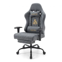 Gaming-Stuhl mit Fußstütze, atmungsaktivem Kunstwildleder, höhenverstellbar mit Gasfeder, drehbar, 70x70x135 cm, Grau(m-1)