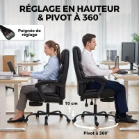 HOMCOM Chaise Bureau Ergonomique Inclinable, Fauteuil de Bureau en PU, Accoudoirs Synchronisés, Hauteur Réglable, Noir(m-7)