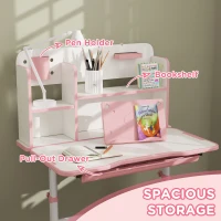 AIYAPLAY Height Adjustable Kids Desk and Chair Set, Children School Study Desk with Tiltable Desktop, Reading Rack,  Pink(m-6)