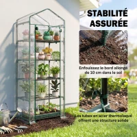 Outsunny Serre de jardin PVC avec étagères 5 niveaux, serre de balcon, bâche renforcée 135 g/m², châssis en acier, porte zippée enroulable, pour légumes plantes fleurs, 69 x 49 x 193 cm, transparent(m-7)