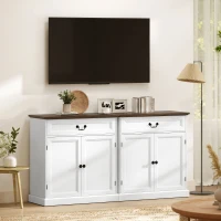 HOMCOM Buffet salon, meuble de rangement avec 2 portes, tiroir silencieux, étagère réglable, 80x40x85cm, blanc et marron(m-8)