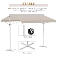 Outsunny Store Double Pente 3 x 3 m Manuel rétractable Inclinaison réglable Acier époxy Blanc Polyester imperméabilisé Anti-UV Beige(m-7)