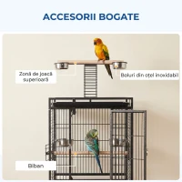 PawHut Colivie pentru Peruşi cu 2 Stinghii și Scară în Arc, din Oțel, 62,5x62,5x156 cm, Gri(m-8)