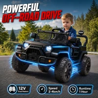 AIYAPLAY 12V Electric Car for Kids with Remote, Dual Motors, Rear Suspension, Soft Start, Music, Lights for 3-8 Years, Black(m-4)