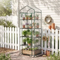 Outsunny Mini Serra da Giardino e Terrazza per Piante a 5 Ripiani in Acciaio con Copertura in PVC, 69x49x193 cm, Verde(m-9)