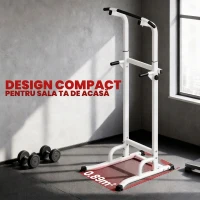 SPORTNOW Power Tower cu Bare pentru Dip și Tracțiuni, Stație Fitness Multifuncțională cu Înălțime Reglabilă 176,5-227 cm, Structură din Oțel pentru Antrenament Acasă, Capacitate 120 kg(m-7)