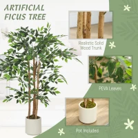 HOMCOM 120cm Artificial Ficus Tree, Fake Potted Tree with Solid Wood Trunk and Pot for Indoor, Green(m-5)