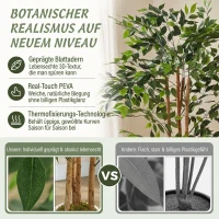 HOMCOM Kunstmatige banyanboom kunstplant met massieve houten stam, pot, voor woonkamer slaapkamer kantoor 75 x 75 x 180 cm groen(m-4)