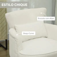 HOMCOM Poltrona Relax Individual em Bombazina com Almofada, Braços e Pés de Madeira para Quarto e Escritório, Creme(m-6)