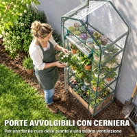 Outsunny Mini Serra da Giardino e Terrazza per Piante a 5 Ripiani in Acciaio con Copertura in PVC, 69x49x193 cm, Verde(m-6)