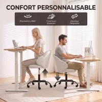 HOMCOM Chaise Bureau en Velours, Chaise Coiffeuse avec Dossier en Pétale, Hauteur Réglable, Fonction Bascule, Crème(m-4)