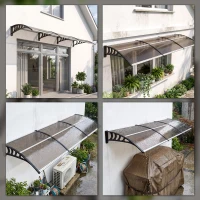 Outsunny Pensilina da Esterno per Finestre e Porte, in Policarbonato e Alluminio, 303x100x26cm - Marrone(m-9)