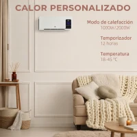 HOMCOM Calefactor Eléctrico de Pared 1000W/2000W Estufa con Pantalla LED y Mando a Distancia 54,5x12x21,5 cm Blanco(m-4)