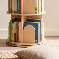 AIYAPLAY 3-Tier Rotating Bookcase, Round Kids Bookshelf Floor Standing 360° Rotating for Bedroom, Kids Room and Playroom, Natural(m-9)