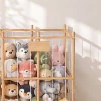 AIYAPLAY Organizador de Peluches em Madeira com Cordões Elásticos, Estante Infantil para Brinquedos, 3-8 Anos, 76x40x94,5 cm, Natural(m-9)