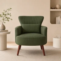 HOMCOM Poltrona Relax em Bombazina com Almofada, Braços e Pés em Madeira para Quarto e Escritório, Verde(m-5)