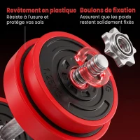 HOMCOM Haltères de 20 kg ensemble d'haltères musculation réglable avec barre d'extension pour entraînement musculaire et haltérophilie(m-6)
