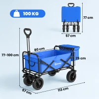 Outsunny Carro Plegable con Bolsa Térmica Desmontable Longitud y Ángulo del Mango Ajustables y Bolsa de Transporte Azul(m-3)