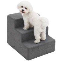 PawHut Hundetreppe 3-Stufig Abnehmbarer Bezug Für Kleine Hunde 35 cm Dunkelgrau(m-12)