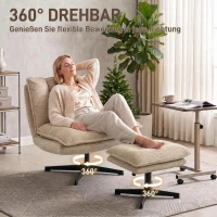HOMCOM Loungesessel mit Hocker, 360° drehbar, Cordbezug, höhenverstellbare Fußstütze, Beige(m-4)