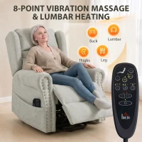 HOMCOM Riser Recliner Chair with Massage and Heat, Chenille Electric Power Lift Recliner Chair, Light Grey(m-5)