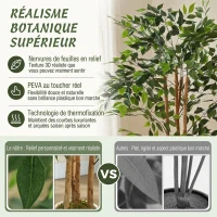 HOMCOM Plante artificielle intérieure 150 cm banian arbre artificiel, pot en plastique et tronc en bois massif, vert(m-4)
