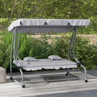 Outsunny 2-in-1 Hollywoodschaukel mit Liegefunktion, verstellbares Dach, bis 340 kg, Stahl, 200x120x164 cm, Grau(m-10)