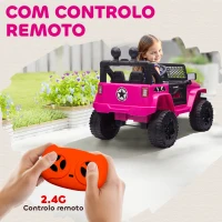 HOMCOM Carro Elétrico Infantil Bateria 12V com 2 Motores Controle Remoto 2.4G Luzes Buzina Velocidade Ajustável 100x65x72 cm Rosa(m-5)