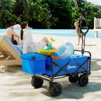 Outsunny Carro Plegable con Bolsa Térmica Desmontable Longitud y Ángulo del Mango Ajustables y Bolsa de Transporte Azul(m-10)