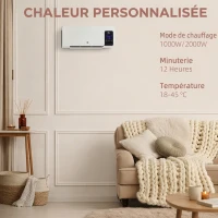 HOMCOM Radiateur soufflant mural chauffage céramique PTC - 1000 W / 2000 W oscillation minuterie avec télécommande blanc(m-4)