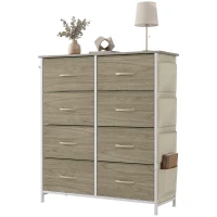 HOMCOM Chest of Drawers, Dresser for Bedroom with 8 Fabric Drawers, Tall Storage Unit w/ Side Storage Bag, Natural Wood Finish(m-15)