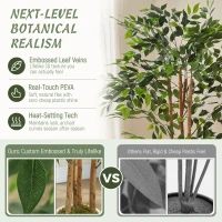 HOMCOM 150cm Artificial Ficus Tree, Fake Potted Tree with Solid Wood Trunk and Pot for Indoor, Green(m-4)