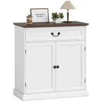 HOMCOM Buffet salon, meuble de rangement avec 2 portes, tiroir silencieux, étagère réglable, 80x40x85cm, blanc et marron(m-12)